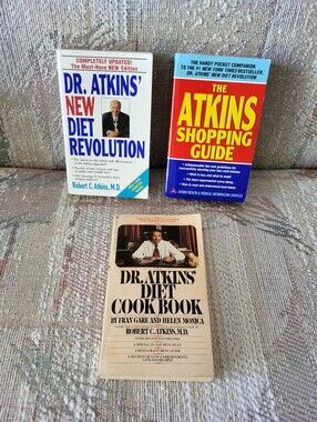 DR. ATKINS 3 Paperback Lot: New Diet Revolution/Shopping Guide/Diet Cookbook